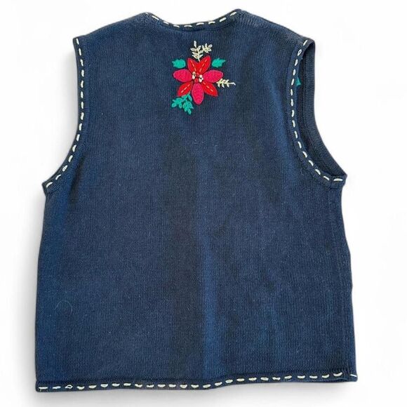 Vintage Embroidered and embellished Christmas Poinsettia Sweater Vest - Picture 2 of 4
